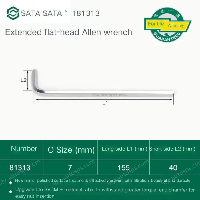 Extended flat head hex wrench 7mm 81313