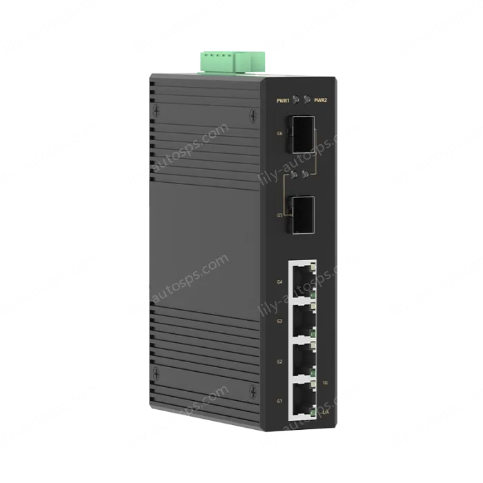 2 Ports Gigabit SFP + 4 Ports Gigabit RJ45 Din-Rail Unmanaged Industrial Ethernet Switch