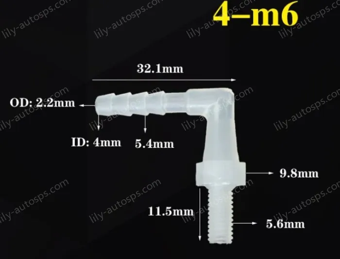 4-M6-M thread right angle elbow