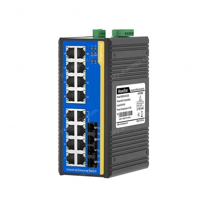 2 Ports 100M F(x) + 16 Ports 10/100M T(x) Din-Rail Unmanaged Industrial Ethernet Switch