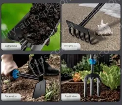 Luxury beech handle 3-tooth pointed tip weeding hook grass shovel