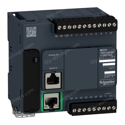 TM221CE16U logic controller, Modicon M221, 16 IO, transistor, NPN, Ethernet