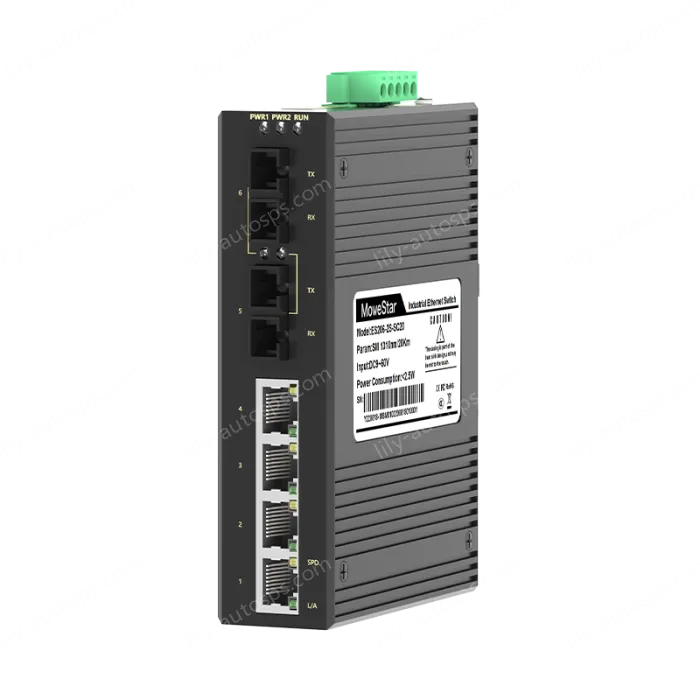 2 Ports 100M F(x) + 4 Ports 10/100M T(x) Din-Rail Unmanaged Industrial Ethernet Switch