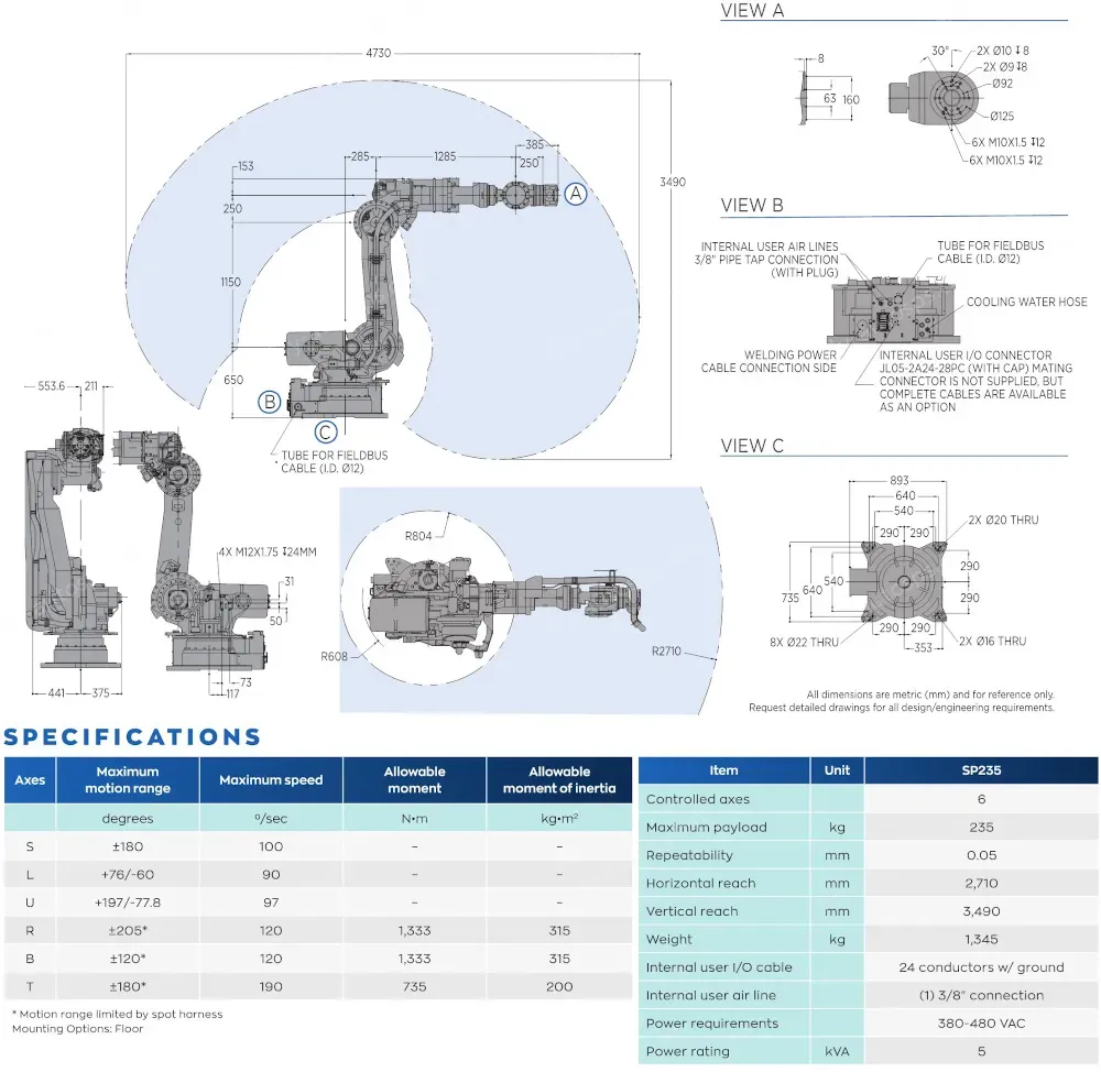 SP235 robot spec diagram