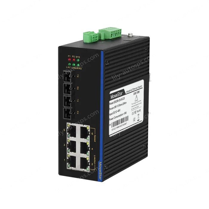 2 Ports 100M F(x) + 6 Ports 10/100M T(x) Din-Rail Unmanaged Industrial Ethernet Switch